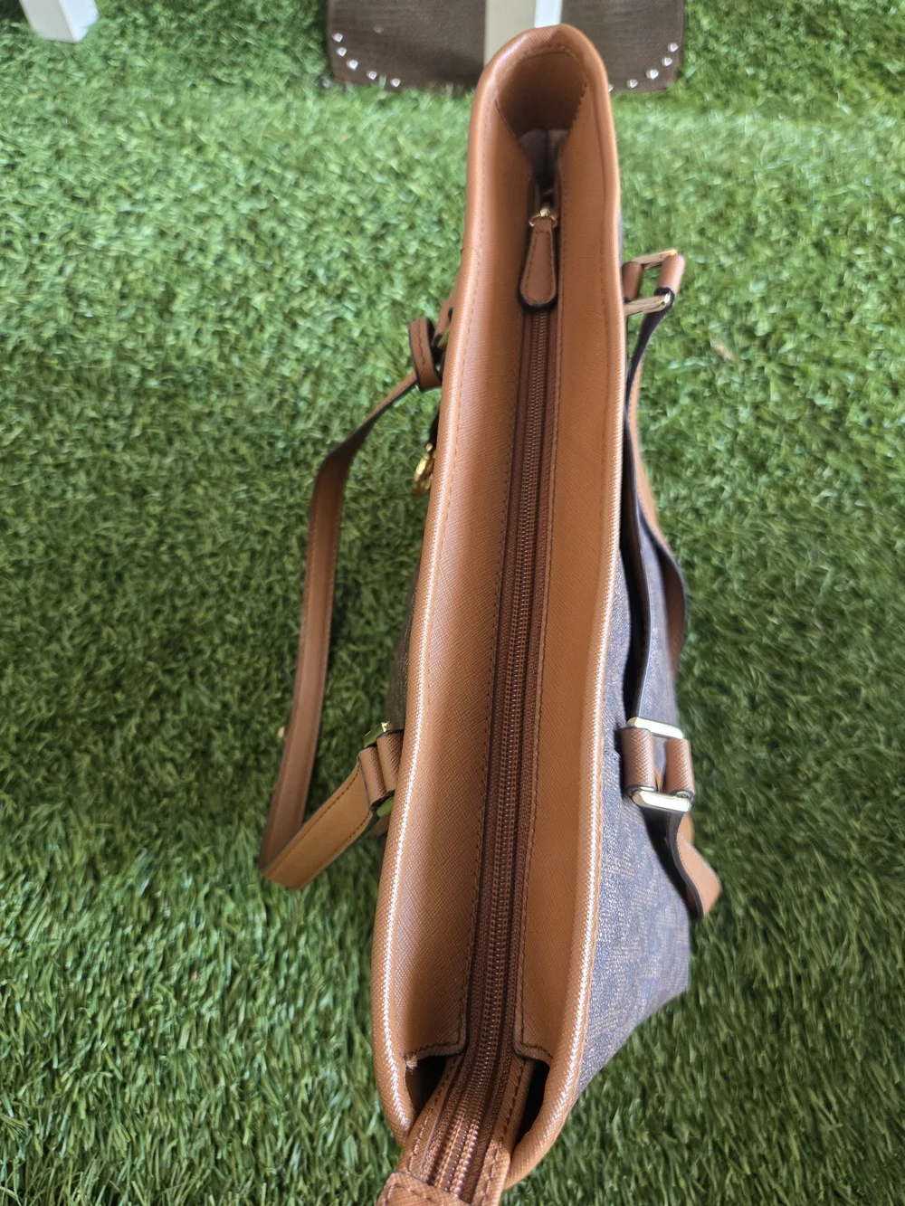 Michael Kors Brown Signature Logo Tote with Tan Trim